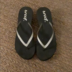 Reef block heel flip flops